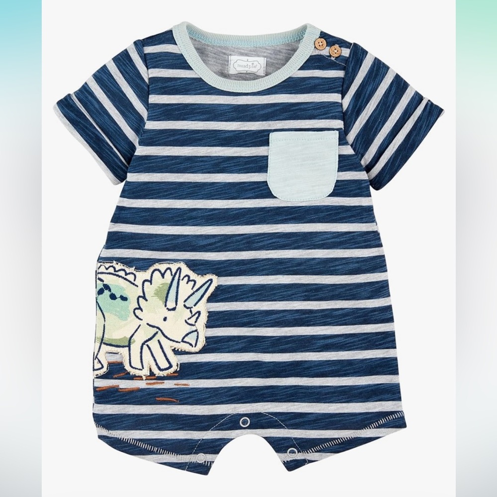 MudPie Dino Appliqué Baby Shortall